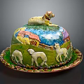 Colorful Decorative Hat Box With Sheep Motif And Countryside Scene Design