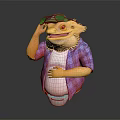 Chubby Lizard Character Wearing Purple Plaid Shirt White T-shirt Green Hat And Sunglasses With Diaper