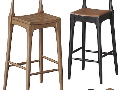 Modern Bar Stools With Wooden And Upholstered Seats 3d model