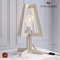 Modern Wooden Table Lamp with Minimalist Geometric Frame and Clear Bulb in White Room
