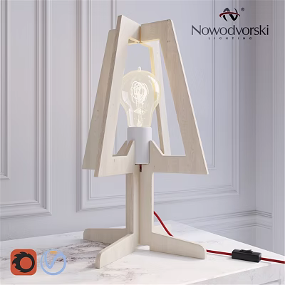 Modern Wooden Table Lamp with Minimalist Geometric Frame and Clear Bulb in White Room 3d model