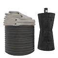 Stacked Gray Towels And Textured Black Bottle For Daily Washing Essentials