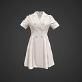 White Linen Dress with Double Breasted Short Sleeves Lapel and A line Skirt Design