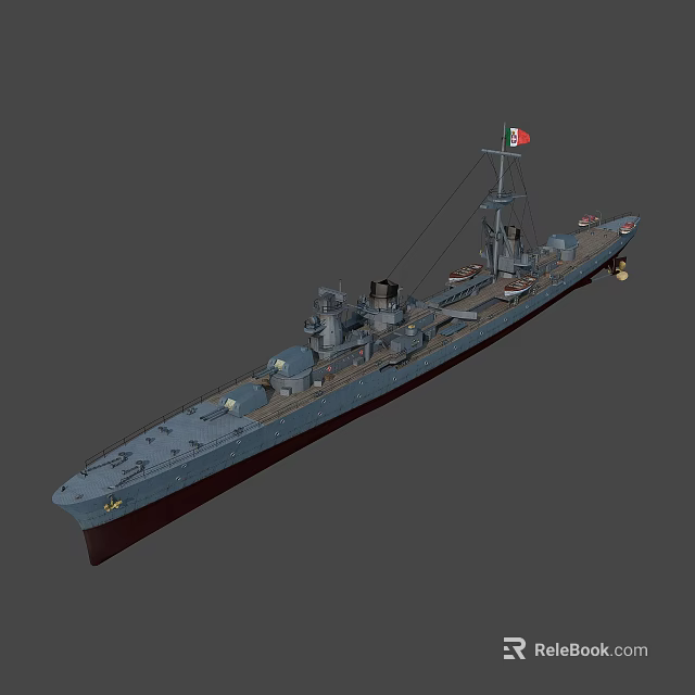 Detailed 3D Battleship Model Featuring Main Guns Mast And Italian Flag On Deck 3d model 