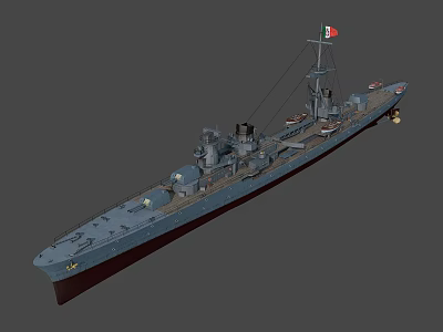 Detailed 3D Battleship Model Featuring Main Guns Mast And Italian Flag On Deck 3d model