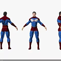 Man In Blue And Red Costume With Front Back Side Views 3D Character Design