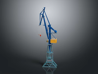 Blue Industrial Construction Crane With Tall Tower Boom And Stable Base Design 3d model