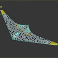Triangle Wing Airplane With Blue Gray Body Black Spots And Yellow Wing Tips Design
