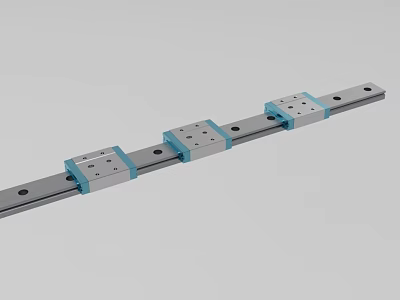 Industrial Equipment Linear Guide Rail Featuring Multiple Blue Sliders and Metal Mounting Holes 3d model