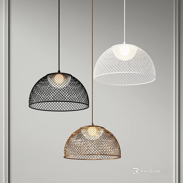 Modern Hemispherical Pendant Lights With Mesh Design In Black White And Gold Tones 3d model 