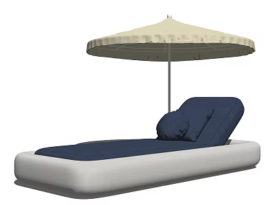Outdoor Lounge Chair With Blue Cushion And White Frame Under Beige Umbrella 3d model