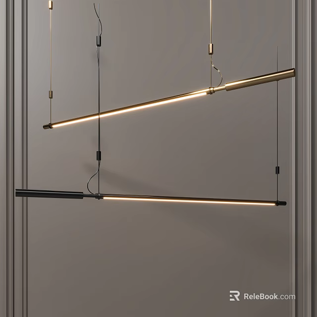Modern Linear Hanging Pendant Lights With Metal Frame And Illuminated Design 3d model 