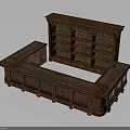 Traditional Wooden Counter And Bookshelf With Carved Details Arch Shelves And Drawer Cabinet