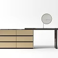 Modern Dressing Table With Multiple Drawers And Round Mirror On Tabletop 3d model