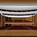 Spacious Theater Interior With Red Seats Wooden Walls Tiered Seating And Lighting Fixtures