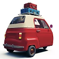 Red Motorcycle With Red And Blue Suitcases Stacked On Top For Travel