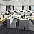 Modern Public Office Space With Open Layout Work Cubicles Computers Desks And Green Plants 3d model