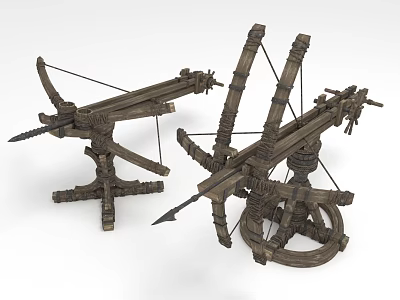Ancient Medieval Wooden Ballista Weapons With Mechanical Structure And Arrows 3d model