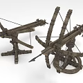 Ancient Medieval Wooden Ballista Weapons With Mechanical Structure And Arrows