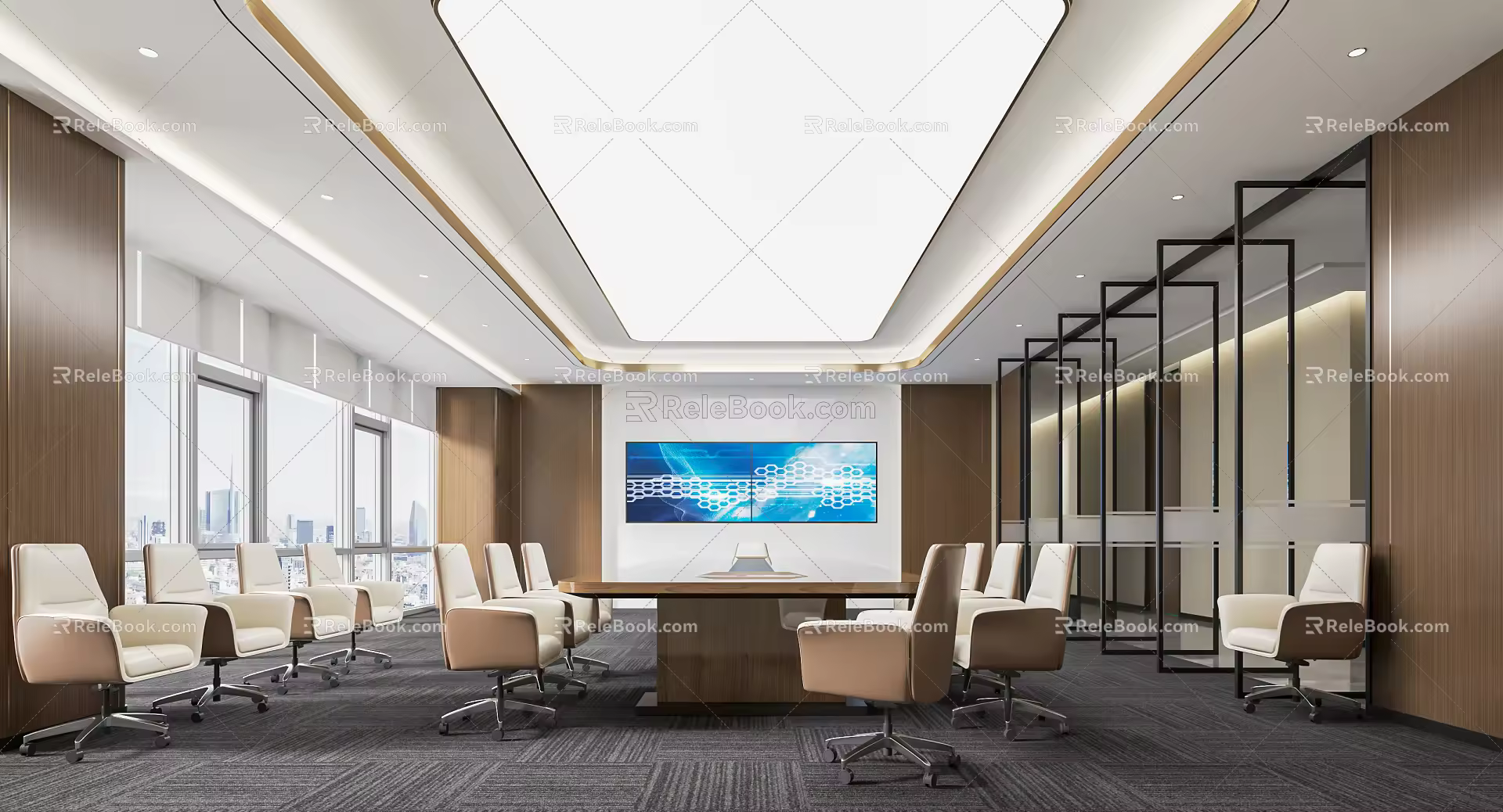 Modern Meeting Room Conference Table and Chair Combination Projection Curtain Movable Conference Table Carpet Multifunctional Meeting Room 3d model
