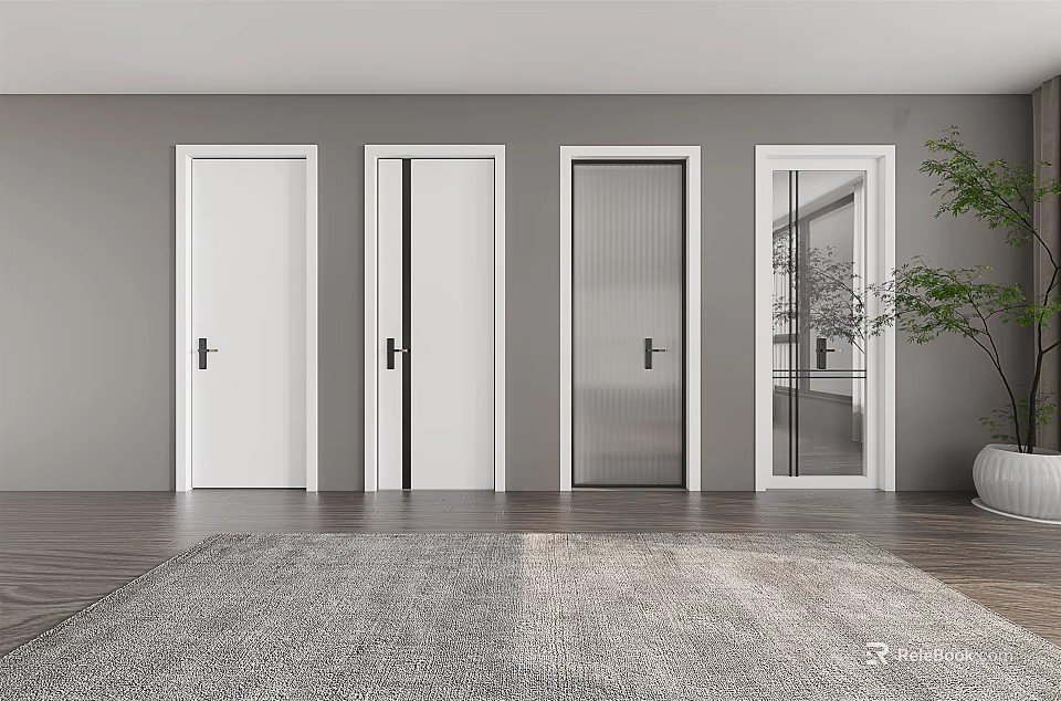 Modern Hinged Doors With Solid And Glass Panels In Interior Design 3d model