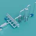 Industrial Equipment with Conical Vessel Metal Pipes Support Stands and Connecting Parts