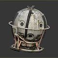 Rusted Vintage Metal Sphere With Stand Holes And Weathered Industrial Surface
