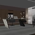 Modern Study Room Interior With Marble Top Desk Leather Chair Bookshelves and Floor Lamp