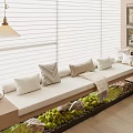 Cozy Bay Window Seat With White Cushion Pillows Throw Blanket And Moss Garden
