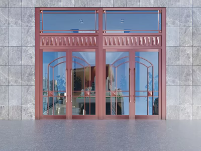 Double Doors Copper Frame Glass Panels Modern Design Marble Wall Background Elegant Entrance 3d model