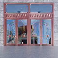 Double Doors Copper Frame Glass Panels Modern Design Marble Wall Background Elegant Entrance