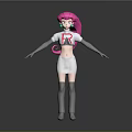 3D Cartoon Character Model With Pink Hair Green Eyes White Tshirt And Red R Letter