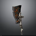 Black Axe With Red Cracks And Bone Handle Wrapped In Brown Straps
