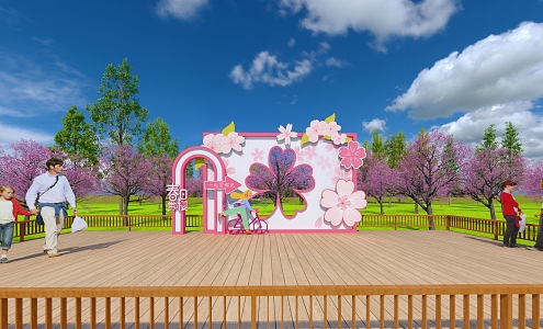 Peach blossom clock-in landscape sketch 3d model