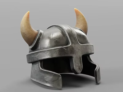 Ancient Warrior Weapon Metal Horned Helmet with Medieval Battle Armor Design 3d model