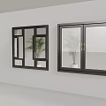 Modern Black Framed Windows With Potted Plant On White Wall Interior