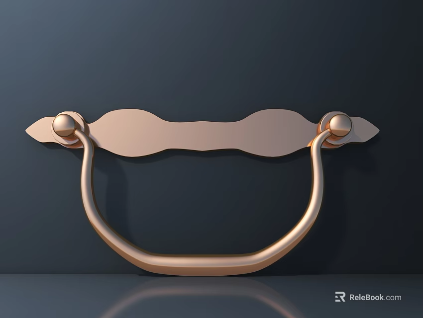 Elegant Golden Metal Door Handle With Wavy Decorative Design On Dark Background 3d model 