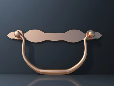 Elegant Golden Metal Door Handle With Wavy Decorative Design On Dark Background 3d model