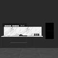 Modern Kitchen Interior With Black Cabinets And Marble Countertop Built-in Oven
