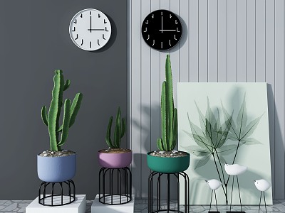 Modern jewelry pendant wall clock creative cactus potted plant model