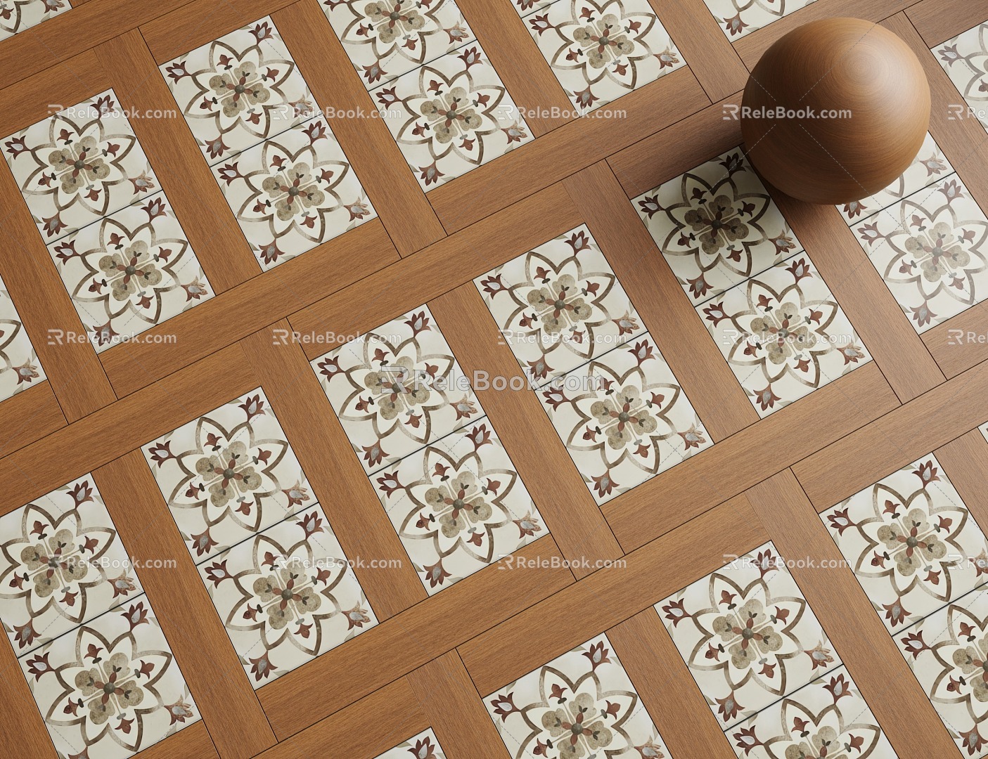 French Retro Floor Tile Tile Middle Wood Floor 3d model