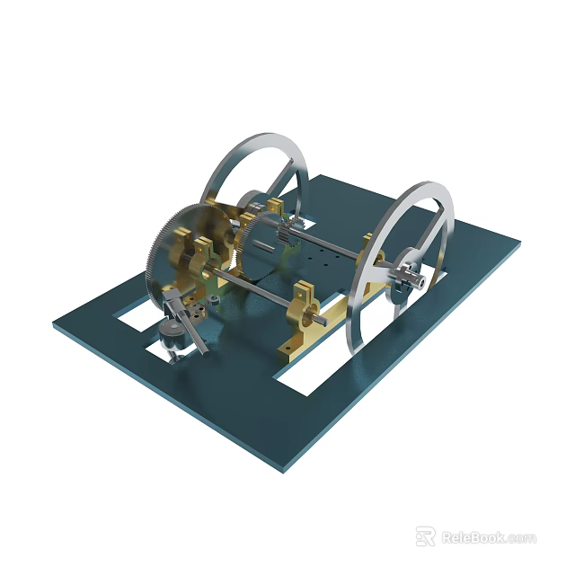 Mechanical Scientific Model With Metal Components And Circular Rings On Black Base 3d model 