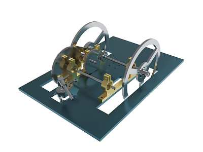 Mechanical Scientific Model With Metal Components And Circular Rings On Black Base 3d model