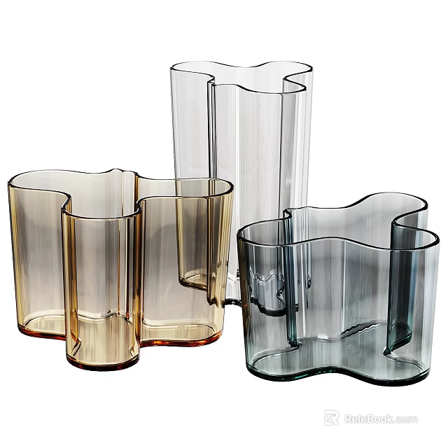 Multicolored Glass Tableware Set With Curved Edges And Multiple Pieces 3d model 