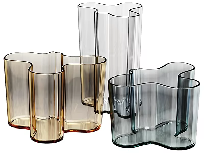 Multicolored Glass Tableware Set With Curved Edges And Multiple Pieces 3d model