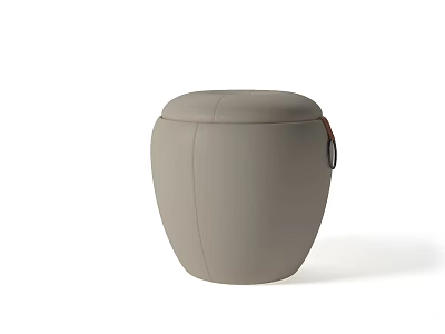 Gray Leather Round Sofa Stool With Stitched Surface And Red Accent 3d model