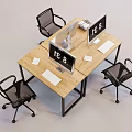 Wooden Office Desk Setup With Dual Computer Monitors And Black Office Chairs
