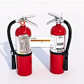 Red Portable Fire Extinguishers with Black Hoses and Safety Labels 3d model