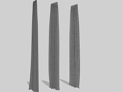 Three Long Gray Textured Fabric Curtains with Floor Length Design 3d model