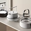 Modern Design Tea Set With Glass Kettle White Black Metal And Wooden Parts